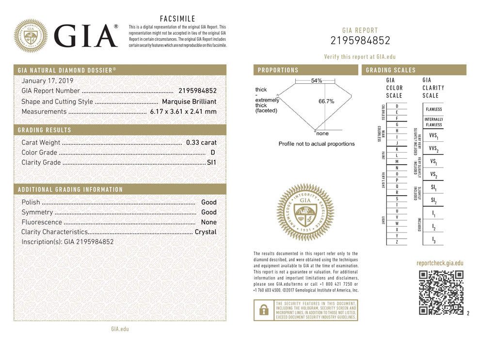 0.33 ct Diamond Marquise Cut D SI1 (GIA) 2195984852