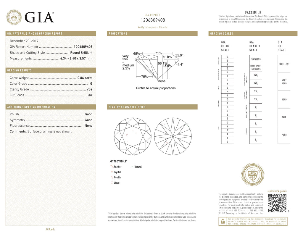 0.86 ct Diamond Round Cut G VS2 (GIA) 1206809408