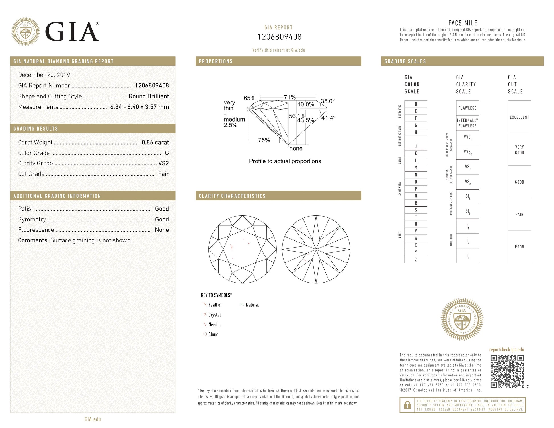 0.86 ct Diamond Round Cut G VS2 (GIA) 1206809408