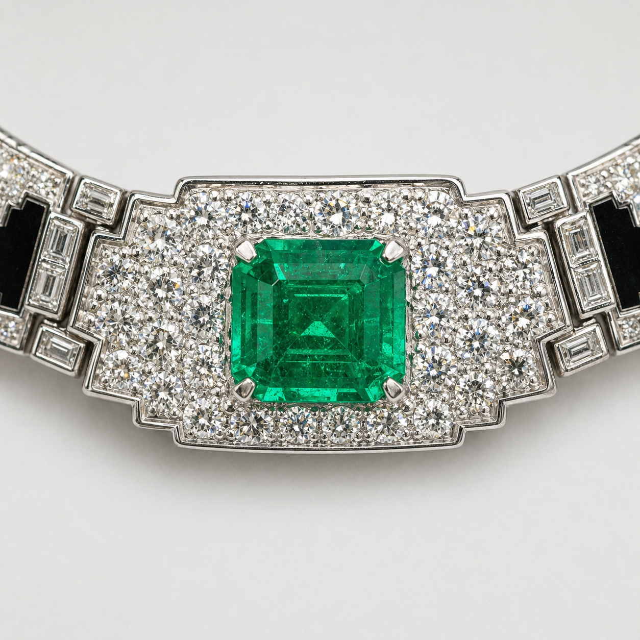 Natural Diamond and Green Emerald Cocktail Platinum Necklace