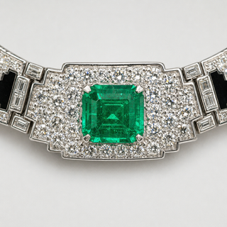 Natural Diamond and Green Emerald Cocktail Platinum Necklace