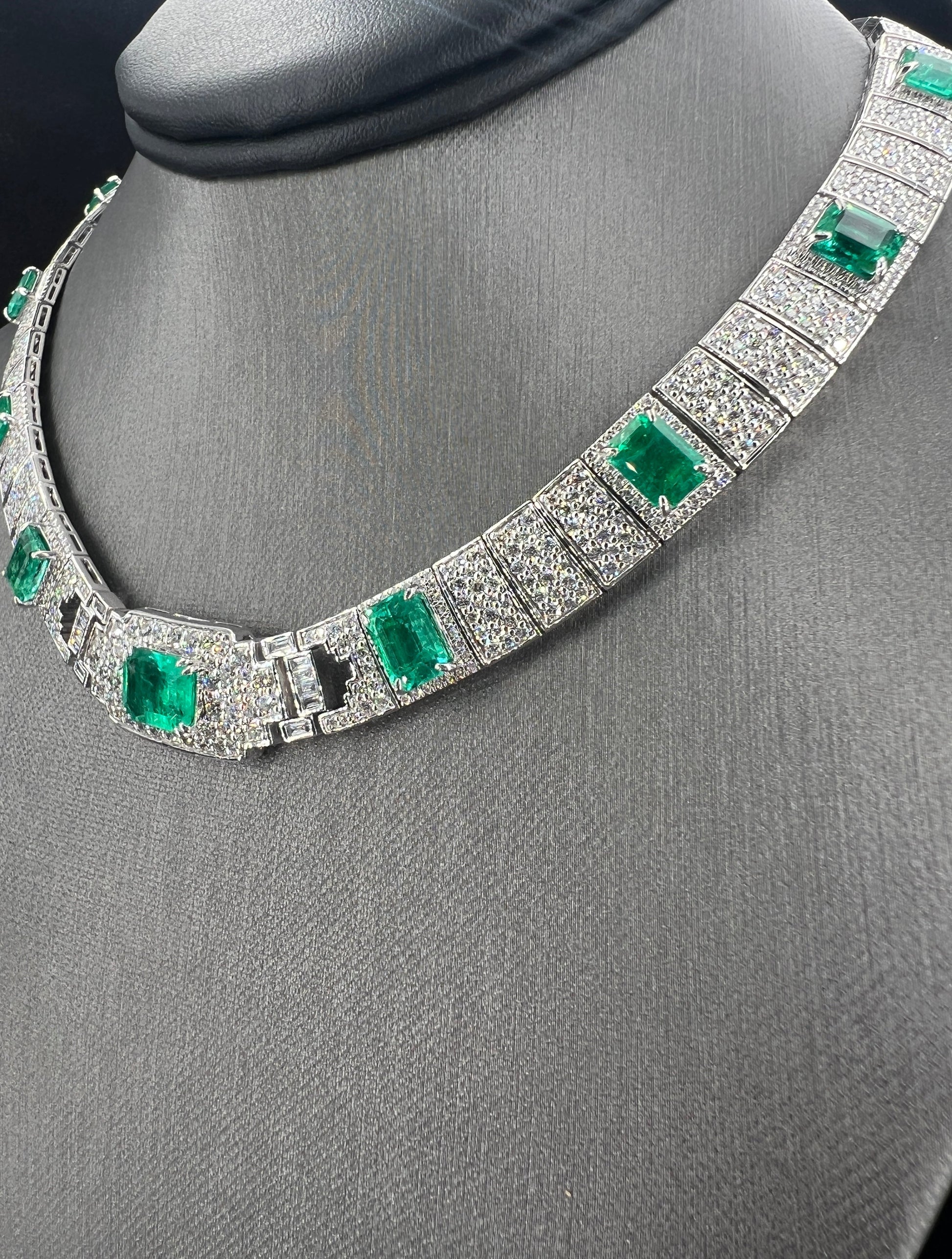 Natural Diamond and Green Emerald Cocktail Platinum Necklace