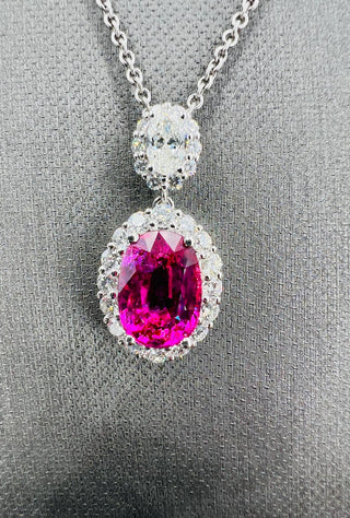 Natural Mined Ruby and Diamond Halo Pendant White Gold GIA