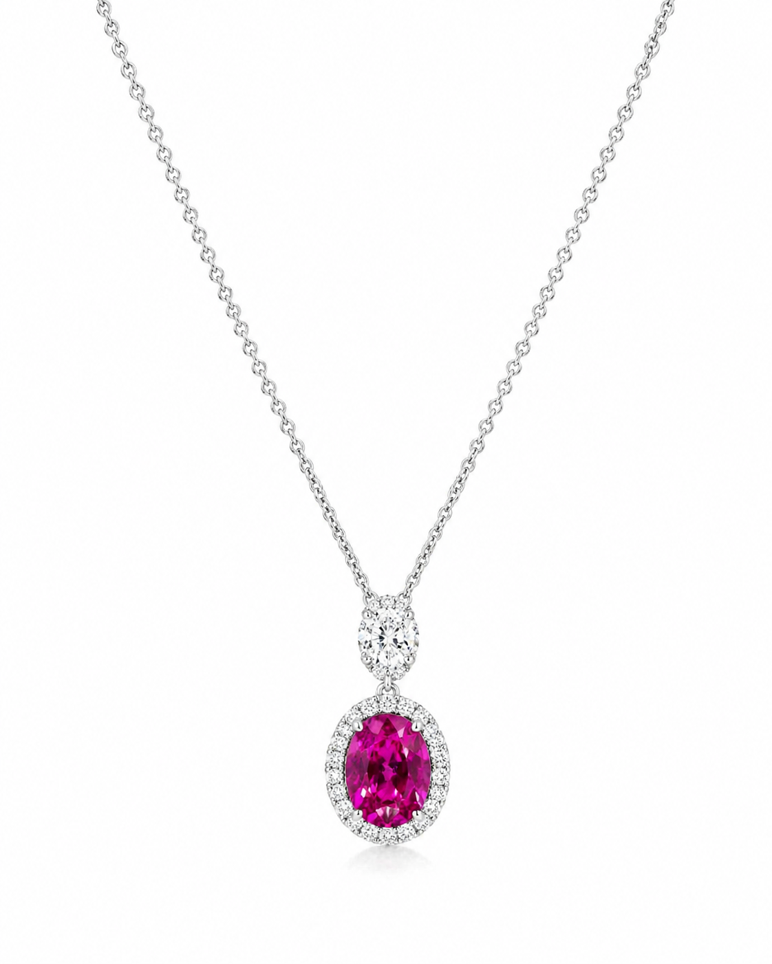 Natural Ruby and Diamond Halo Pendant 18KT White Gold