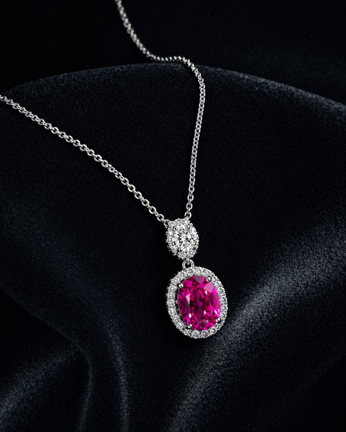 Natural Ruby and Diamond Halo Pendant 18KT White Gold