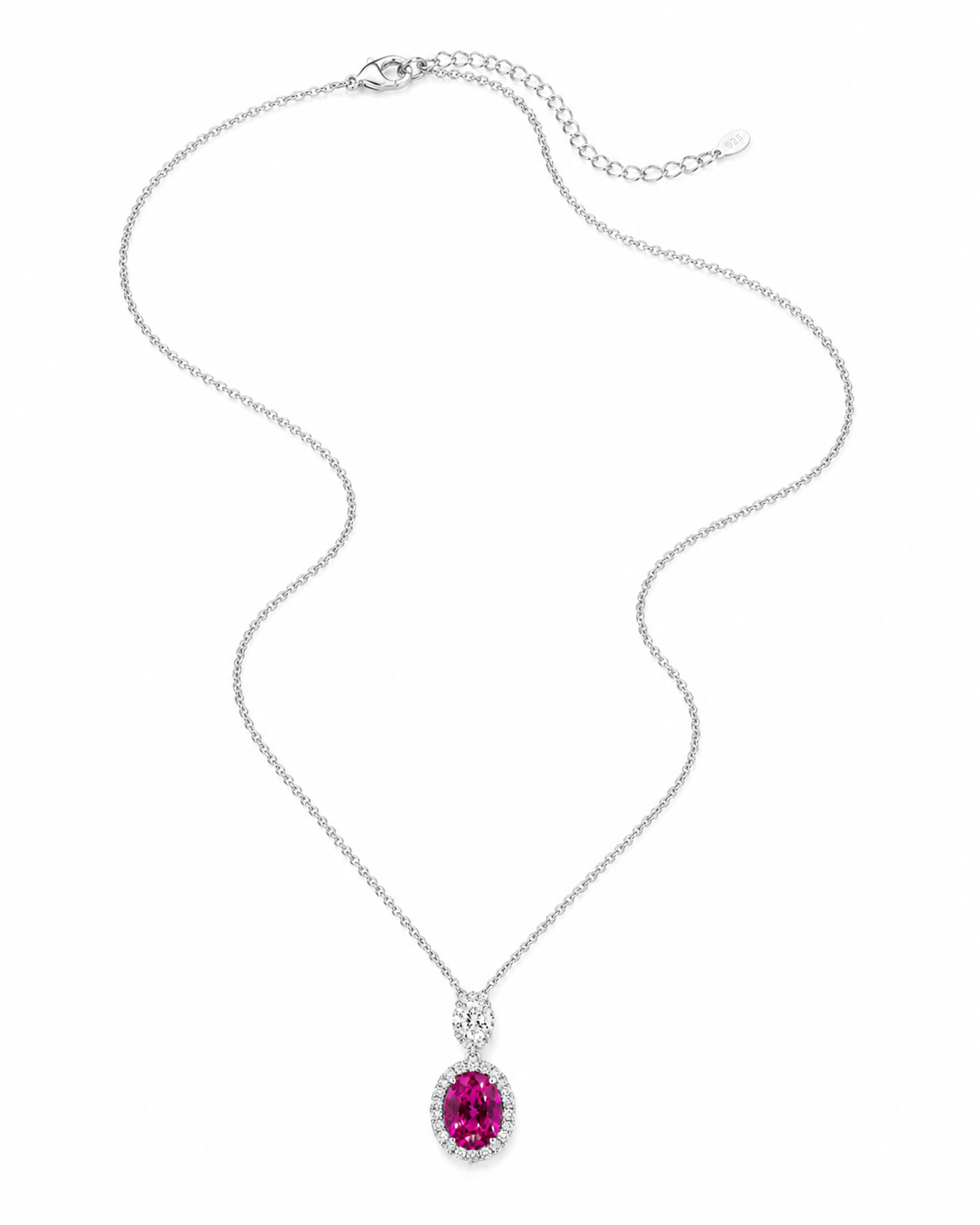 Natural Ruby and Diamond Halo Pendant 18KT White Gold