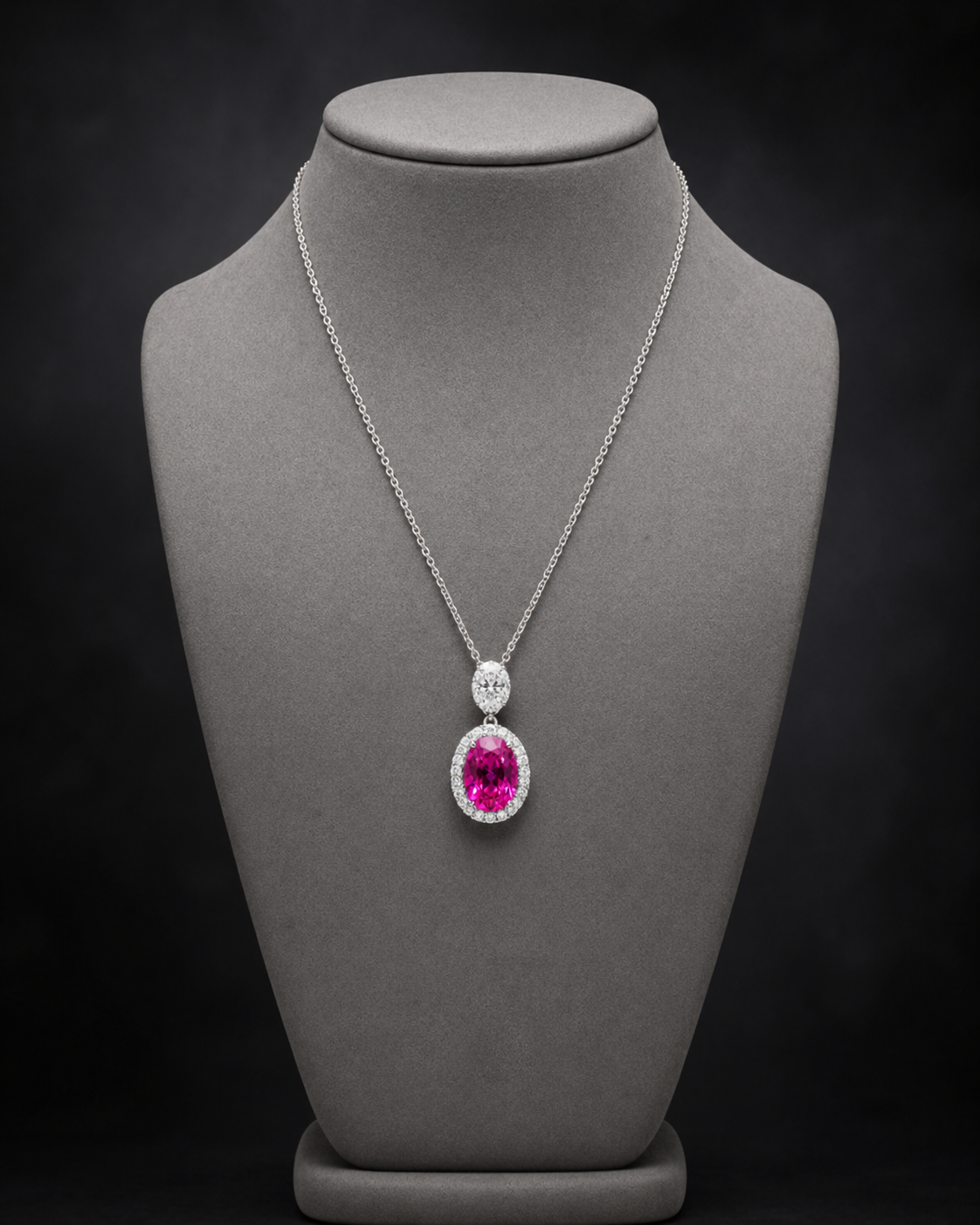 Natural Ruby and Diamond Halo Pendant 18KT White Gold
