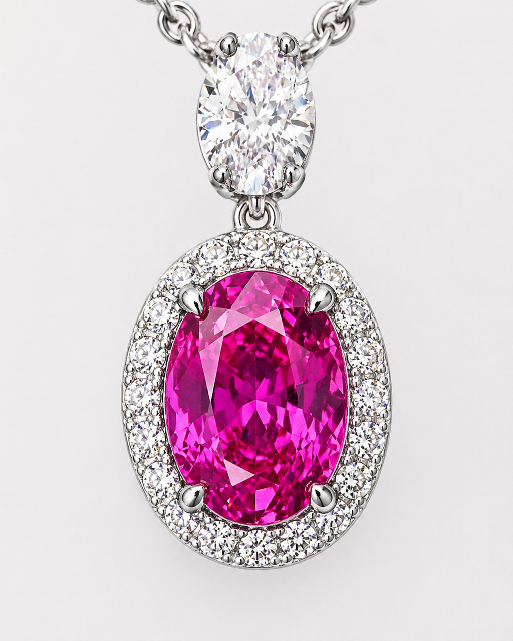 Natural Ruby and Diamond Halo Pendant 18KT White Gold