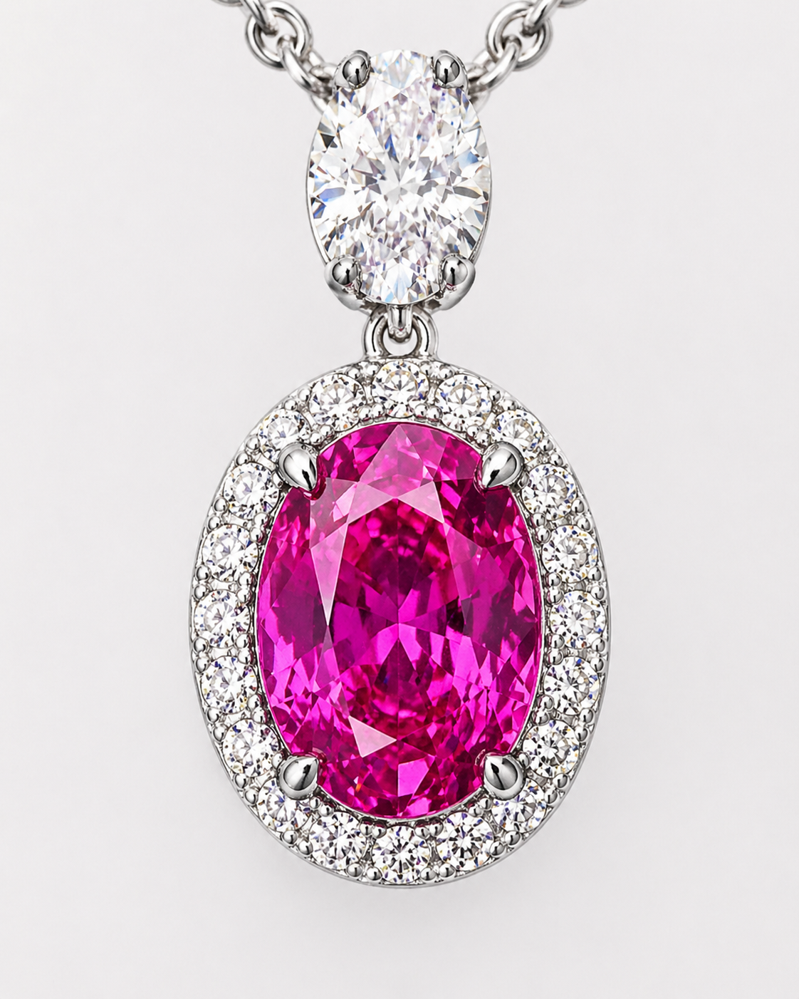 Natural Ruby and Diamond Halo Pendant 18KT White Gold