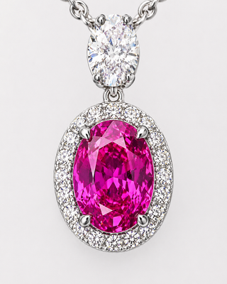 Natural Ruby and Diamond Halo Pendant 18KT White Gold