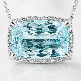 Natural Aquamarine Diamond Halo Cocktail Platinum Necklace