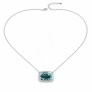 Natural Aquamarine Diamond Halo Cocktail Platinum Necklace