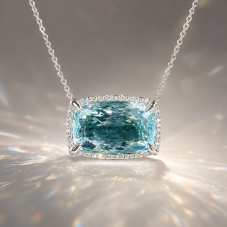Natural Aquamarine Diamond Halo Cocktail Platinum Necklace