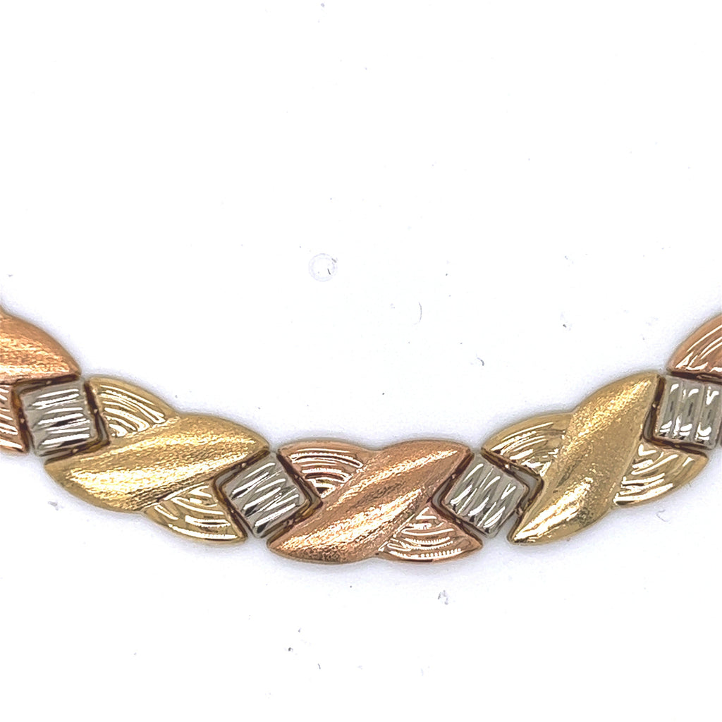Tri Tone Yellow Rose White Gold Italian Cocktail Necklace
