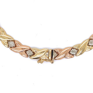 Tri Tone Yellow Rose White Gold Italian Cocktail Necklace