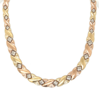 Tri Tone Yellow Rose White Gold Italian Cocktail Necklace