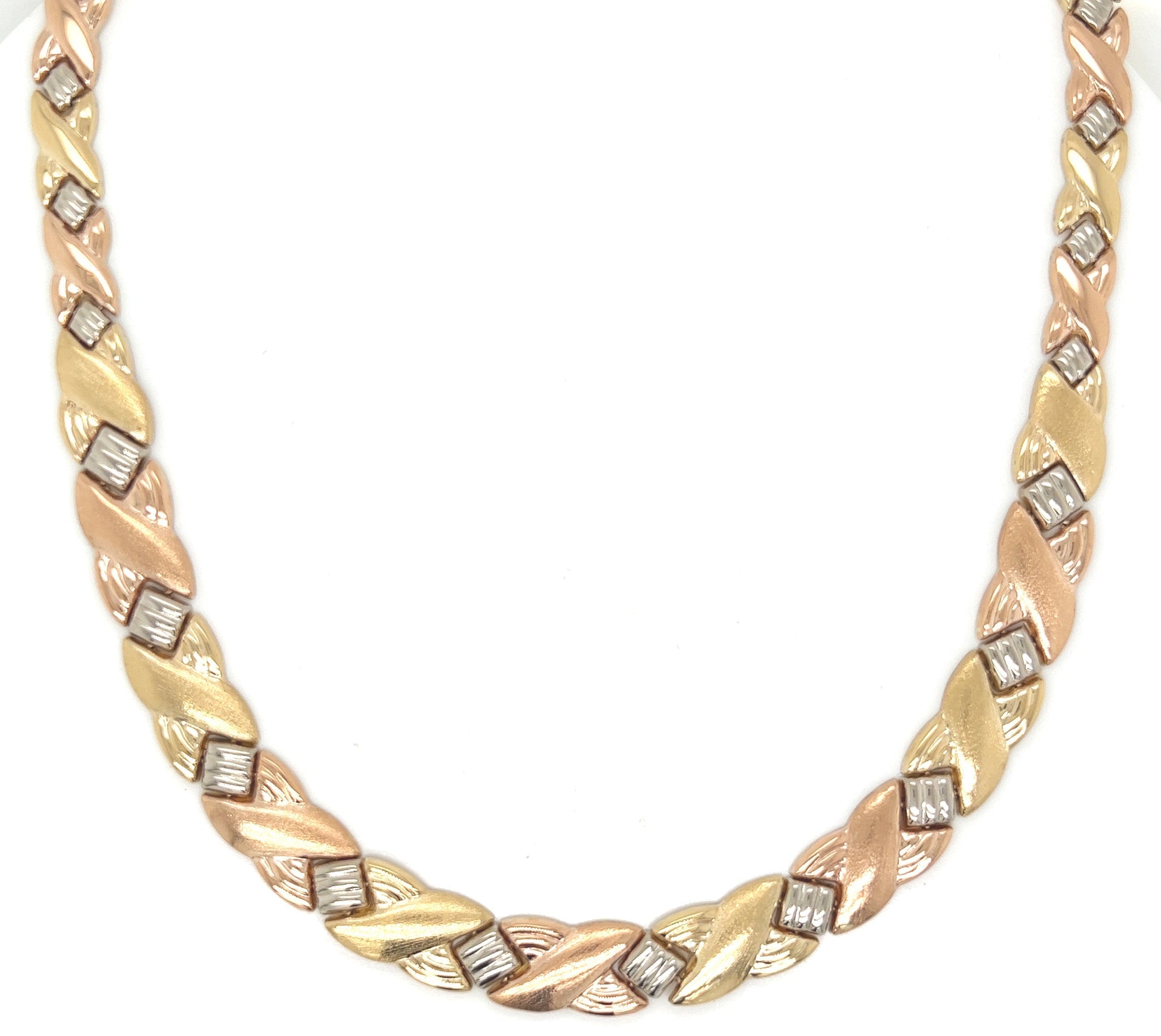 Tri Tone Yellow Rose White Gold Italian Cocktail Necklace