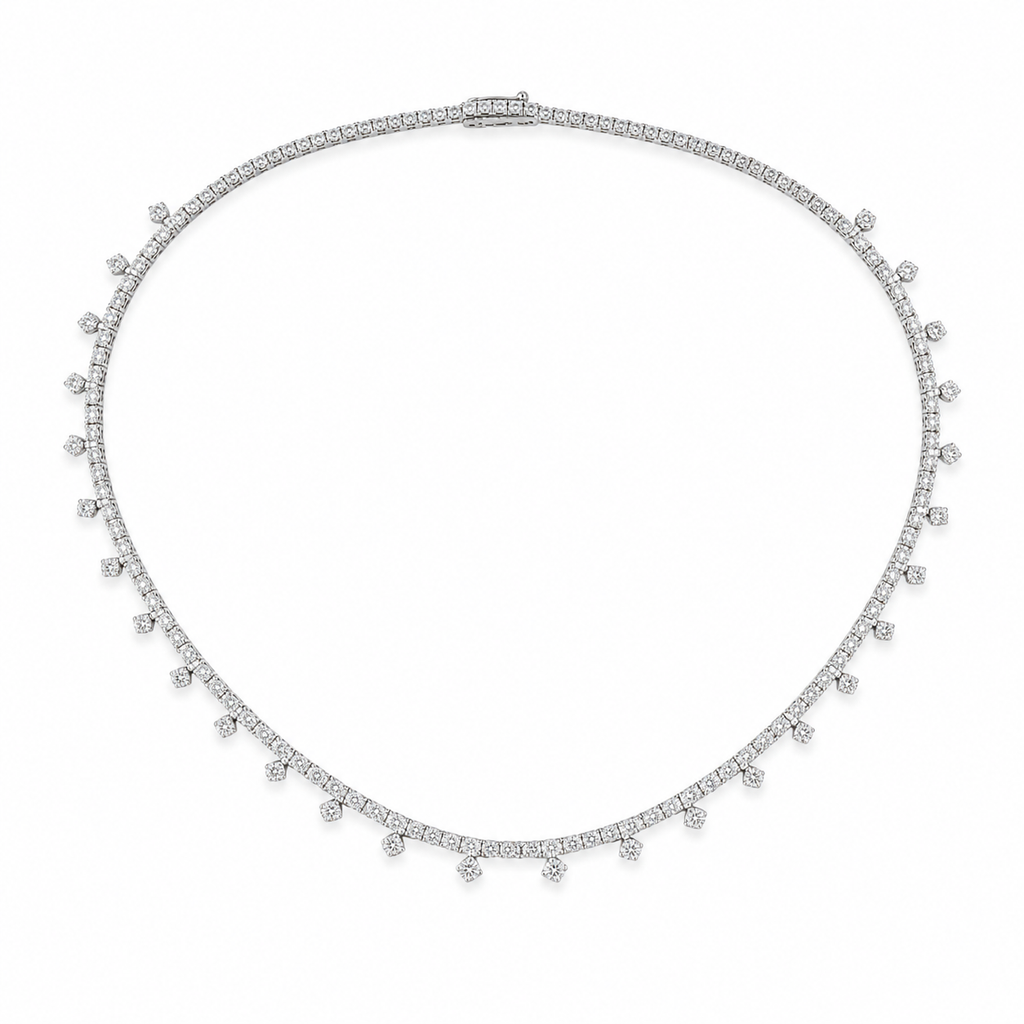 Natural Round Diamond Bridal Cocktail Necklace 18KT White Gold