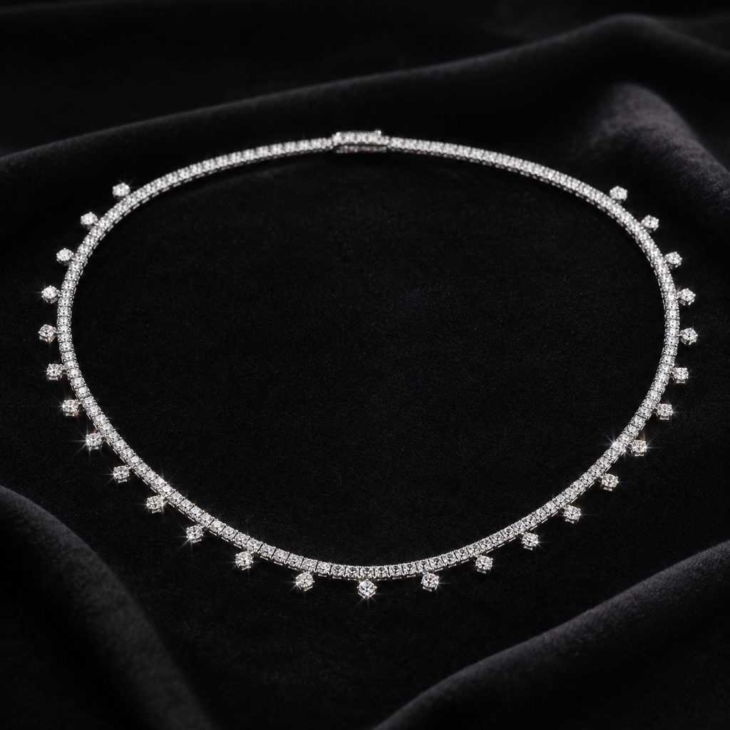 Natural Round Diamond Bridal Cocktail Necklace 18KT White Gold