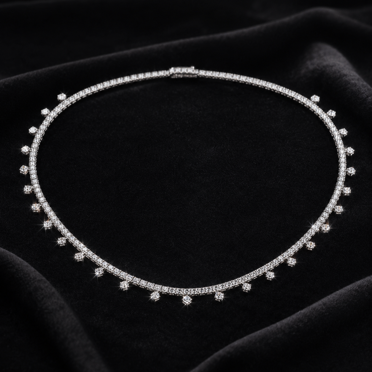 Natural Round Diamond Bridal Cocktail Necklace 18KT White Gold