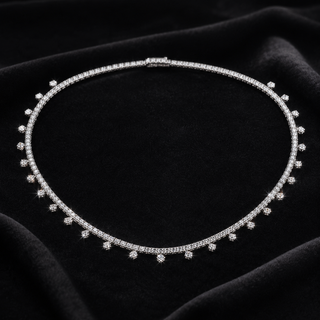 Natural Round Diamond Bridal Cocktail Necklace 18KT White Gold