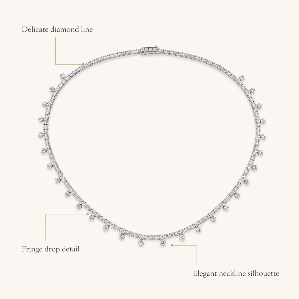 Natural Round Diamond Bridal Cocktail Necklace 18KT White Gold
