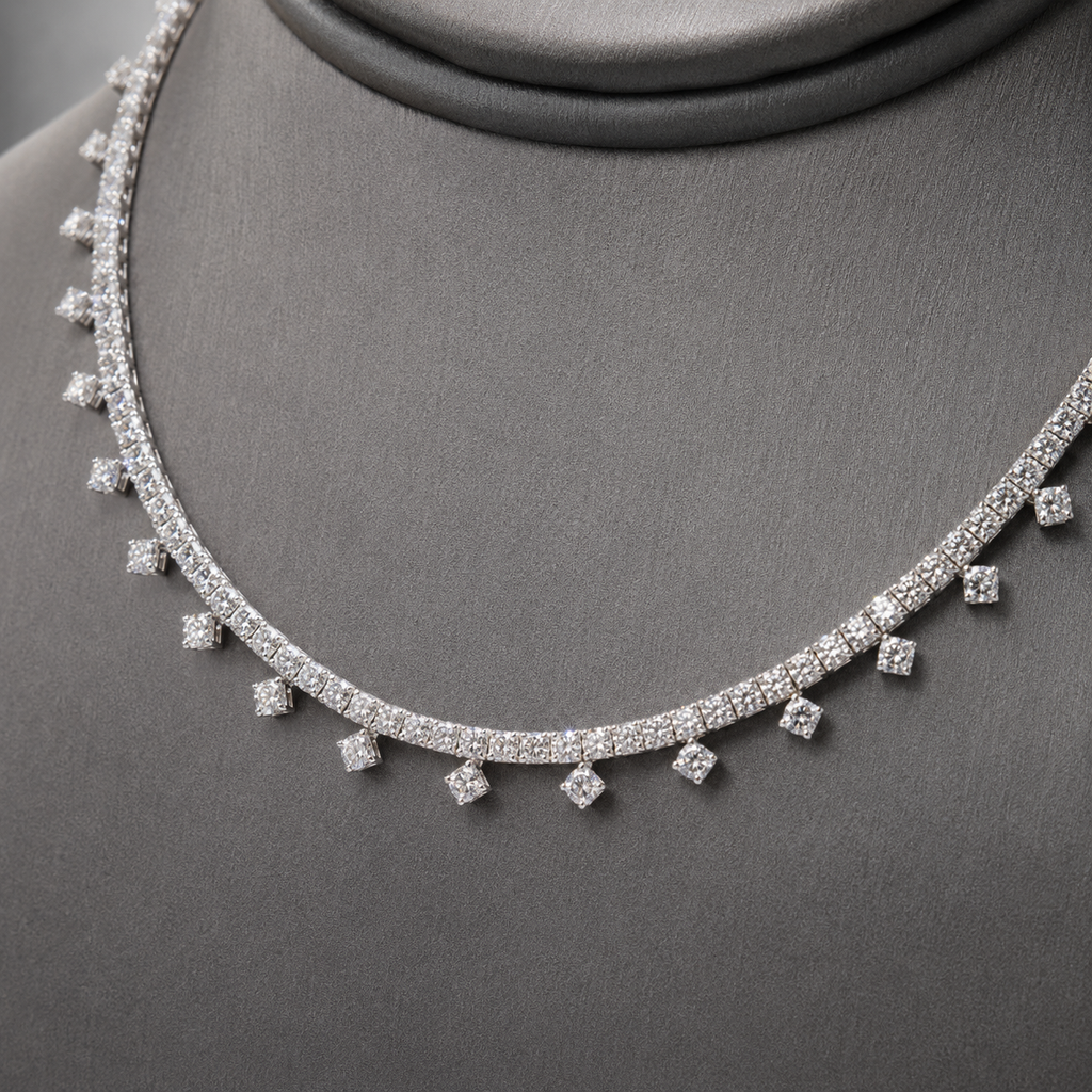 Natural Round Diamond Bridal Cocktail Necklace 18KT White Gold