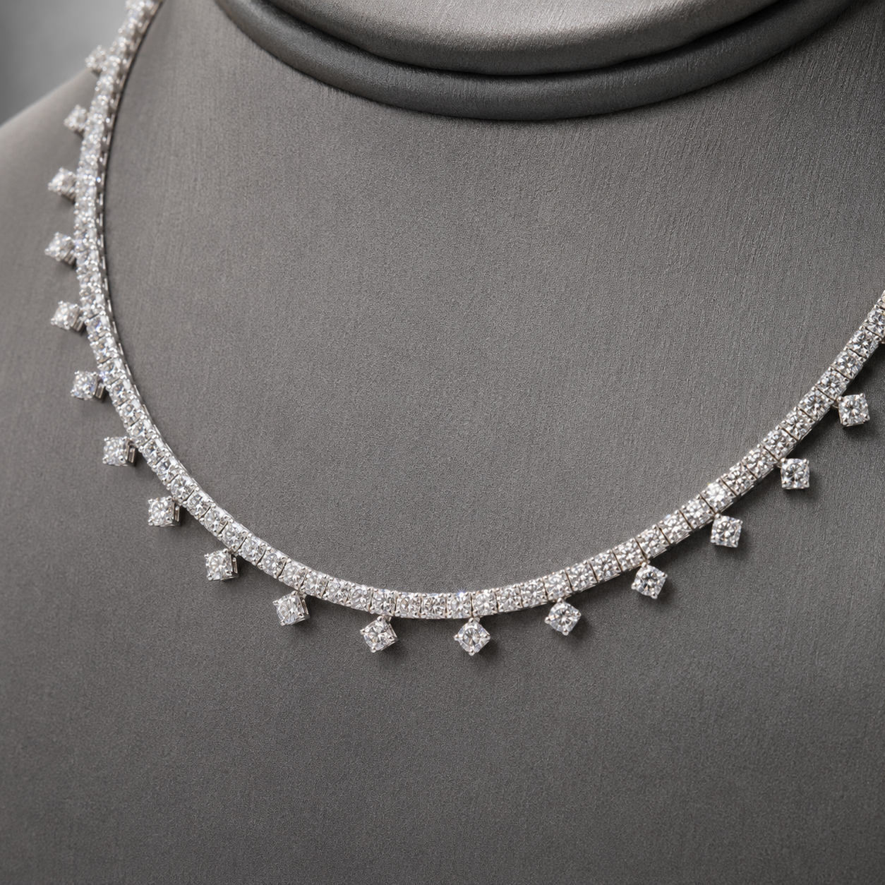 Natural Round Diamond Bridal Cocktail Necklace 18KT White Gold