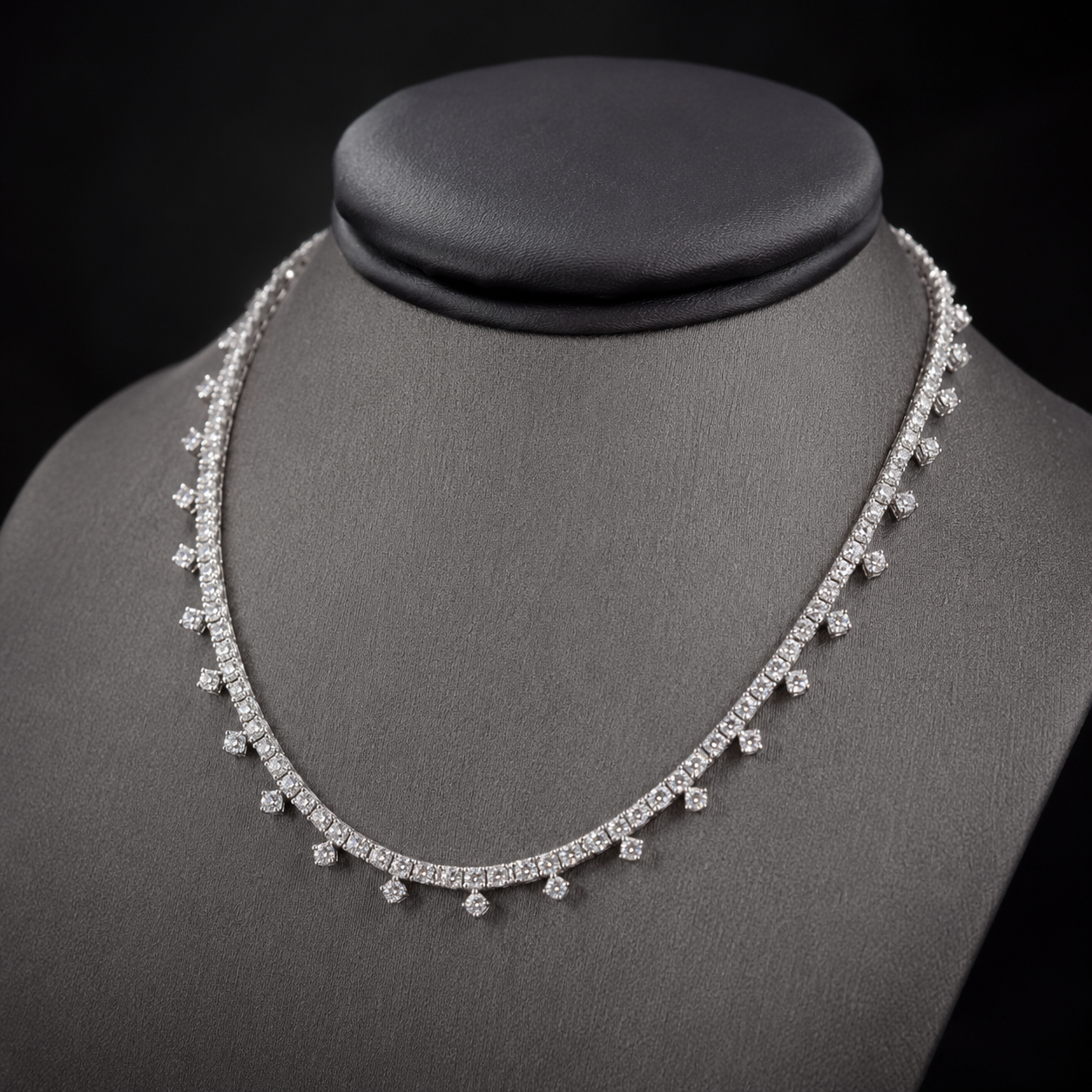 Natural Round Diamond Bridal Cocktail Necklace 18KT White Gold