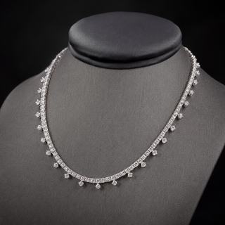 Natural Round Diamond Bridal Cocktail Necklace 18KT White Gold