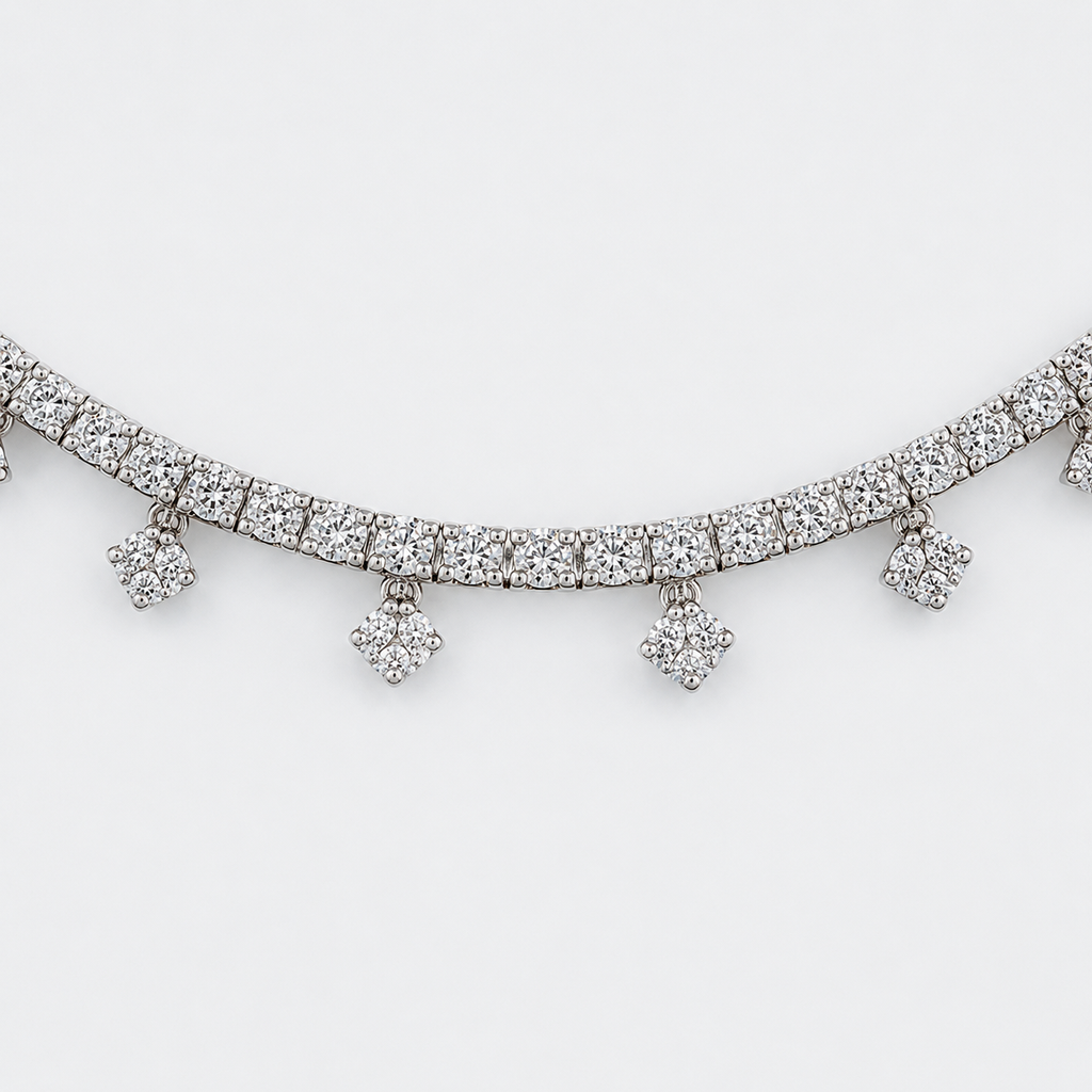 Natural Round Diamond Bridal Cocktail Necklace 18KT White Gold