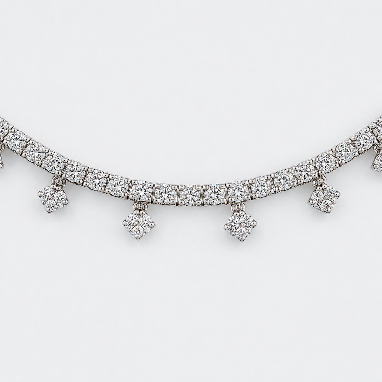 Natural Round Diamond Bridal Cocktail Necklace 18KT White Gold