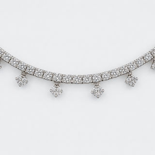 Natural Round Diamond Bridal Cocktail Necklace 18KT White Gold