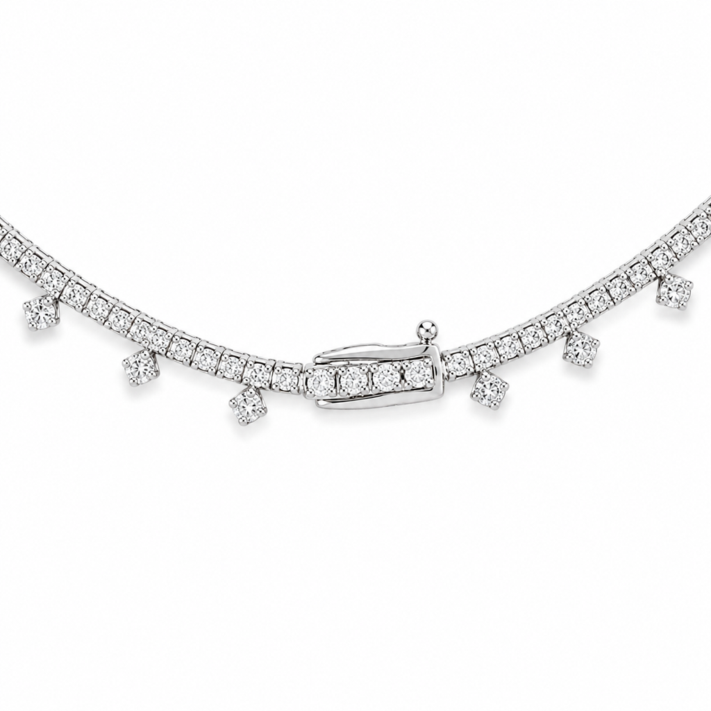Natural Round Diamond Bridal Cocktail Necklace 18KT White Gold