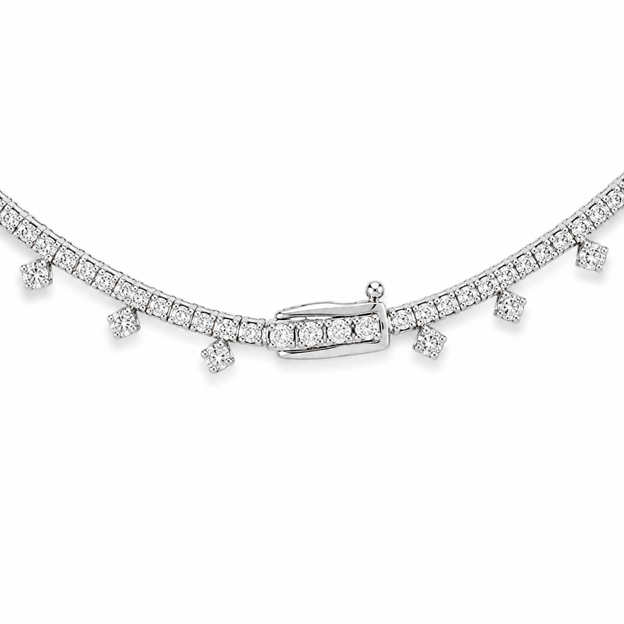 Natural Round Diamond Bridal Cocktail Necklace 18KT White Gold