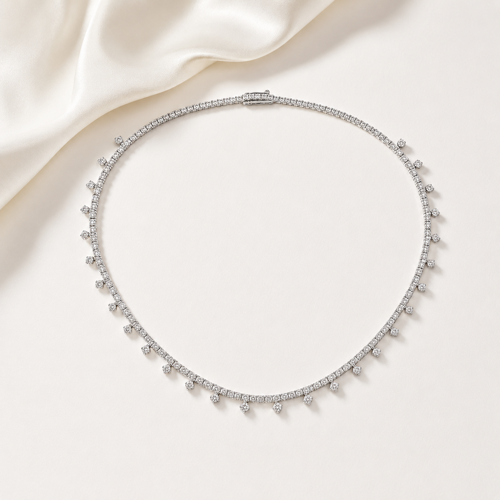 Natural Round Diamond Bridal Cocktail Necklace 18KT White Gold