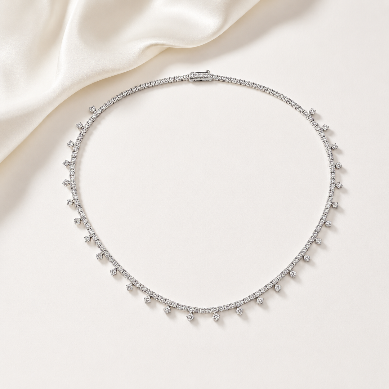 Natural Round Diamond Bridal Cocktail Necklace 18KT White Gold