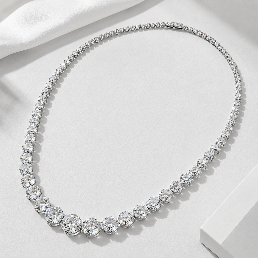 Natural Diamond Bezel Rivera Graduating Necklace 18KT White Gold