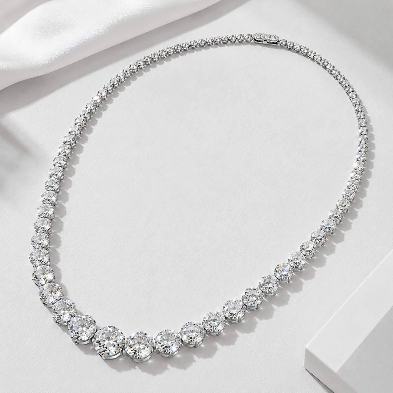 Natural Diamond Bezel Rivera Graduating Necklace 18KT White Gold
