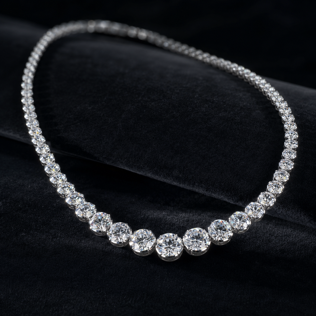 Natural Diamond Bezel Rivera Graduating Necklace 18KT White Gold