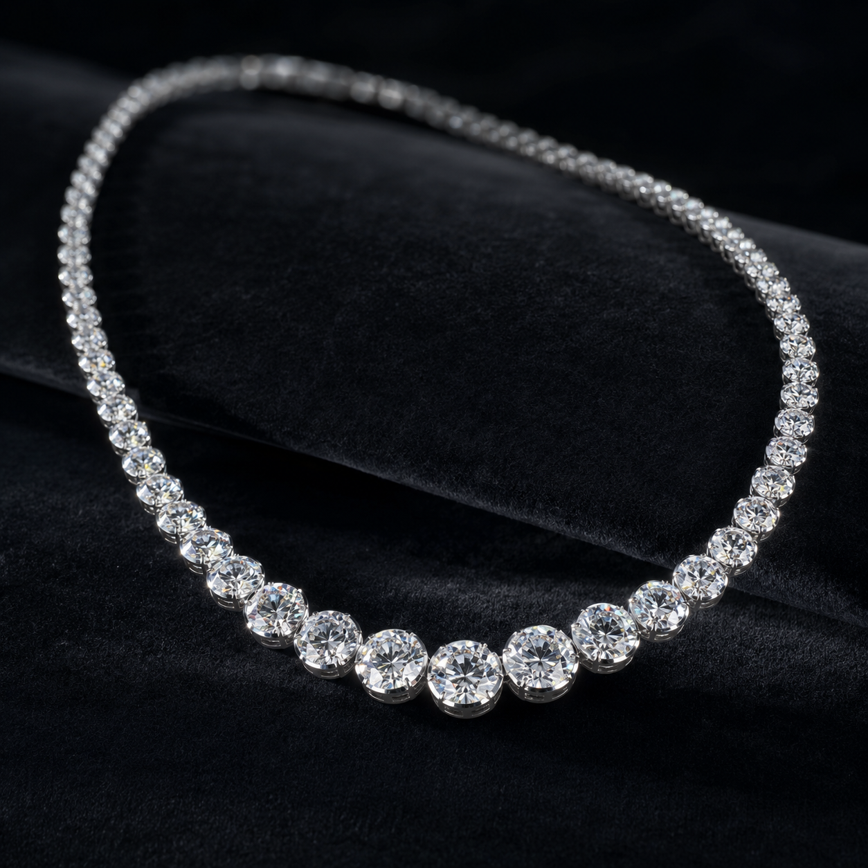Natural Diamond Bezel Rivera Graduating Necklace 18KT White Gold