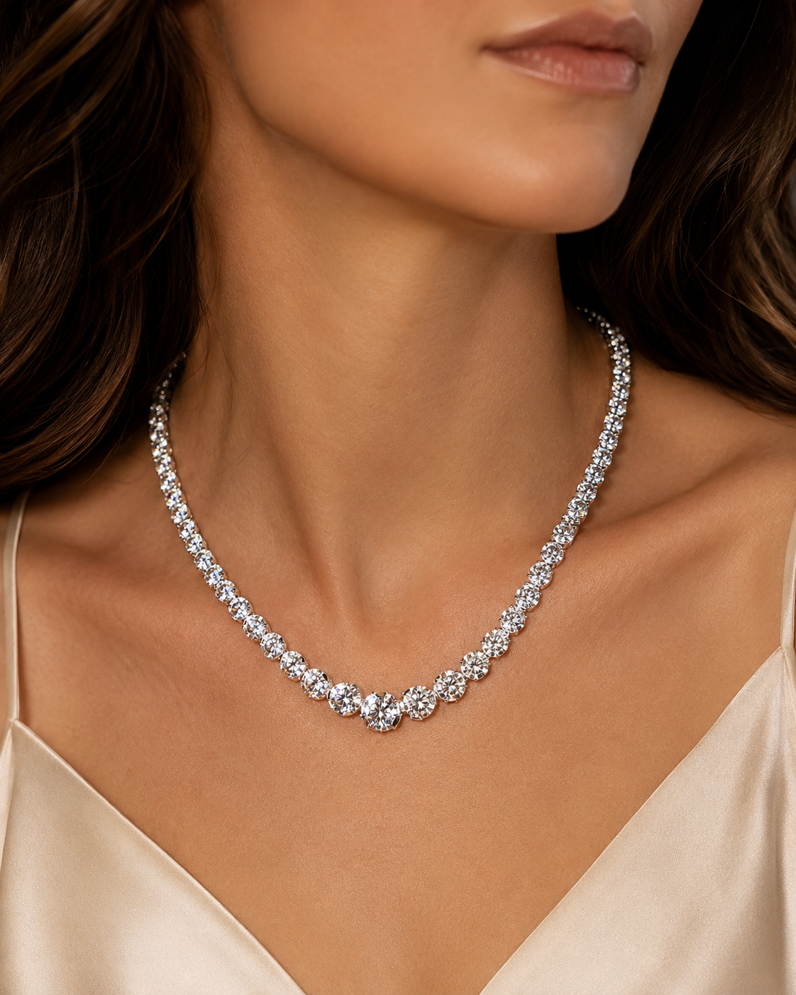 Natural Diamond Bezel Rivera Graduating Necklace 18KT White Gold