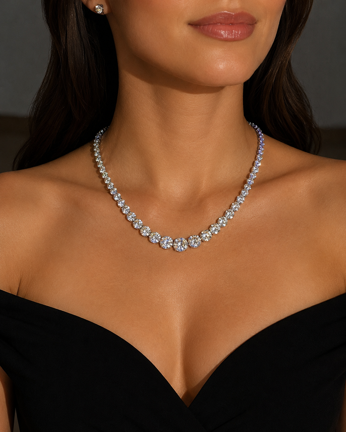 Natural Diamond Bezel Rivera Graduating Necklace 18KT White Gold