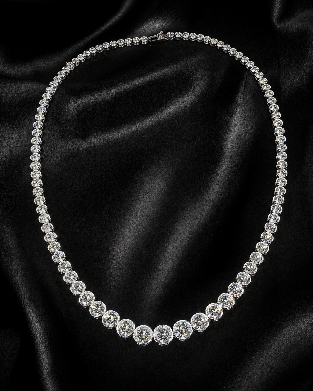 Natural Diamond Bezel Rivera Graduating Necklace 18KT White Gold