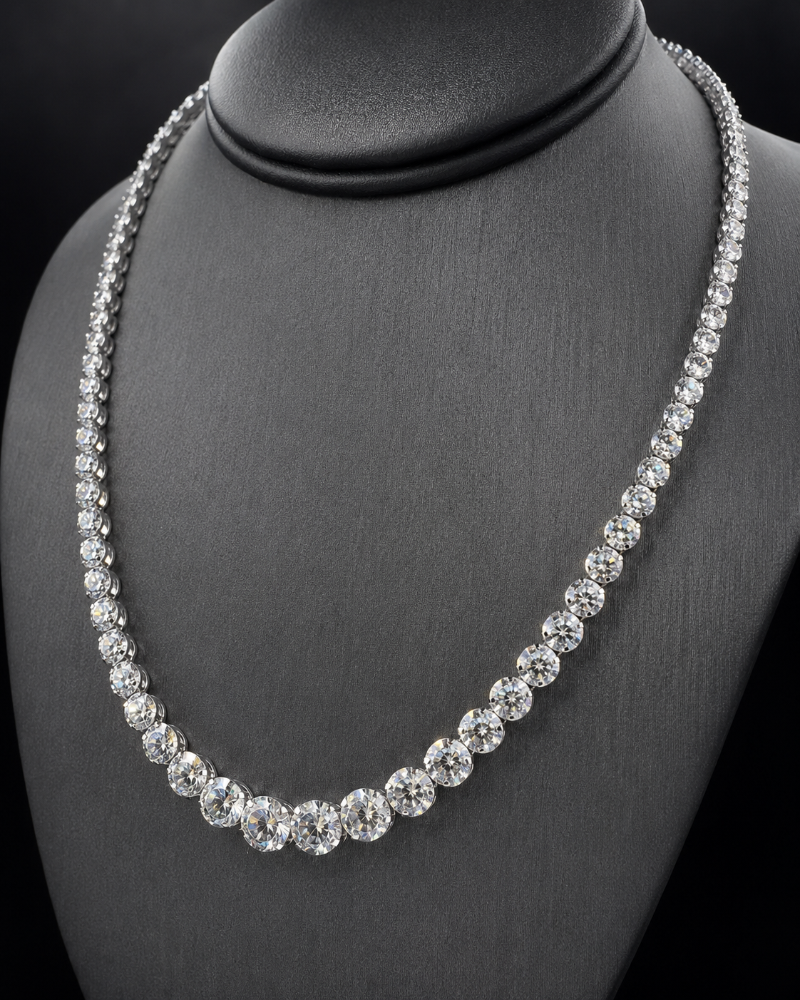 Natural Diamond Bezel Rivera Graduating Necklace 18KT White Gold
