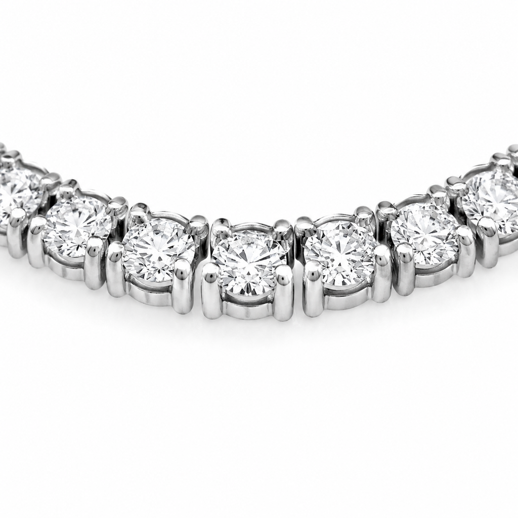 Natural Round Diamond Riviera Tennis Necklace 14KT White Gold