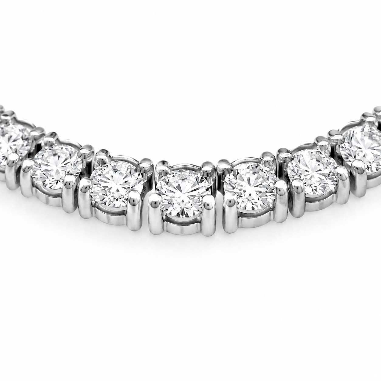 Natural Round Diamond Riviera Tennis Necklace 14KT White Gold