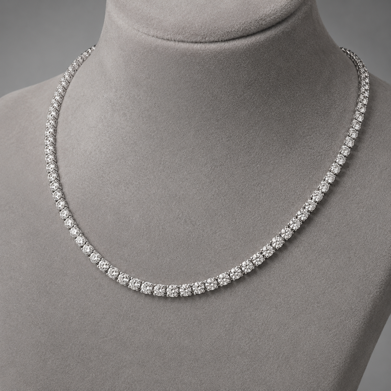 Natural Round Diamond Riviera Tennis Necklace 14KT White Gold