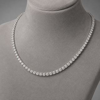 Natural Round Diamond Riviera Tennis Necklace 14KT White Gold