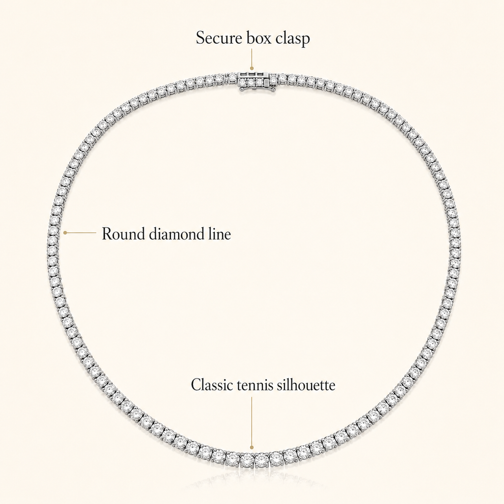 Natural Round Diamond Riviera Tennis Necklace 14KT White Gold